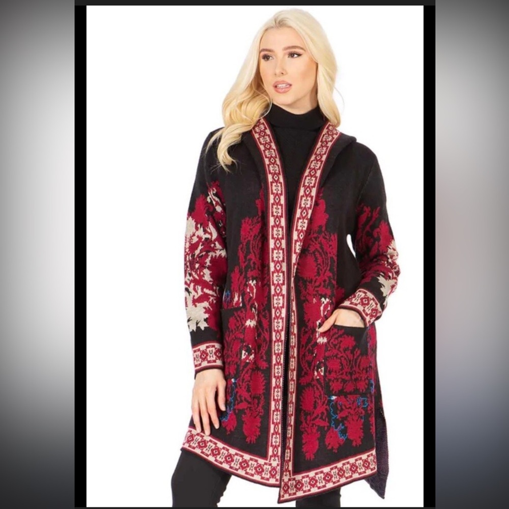 Botanical Black and Red Cardigan